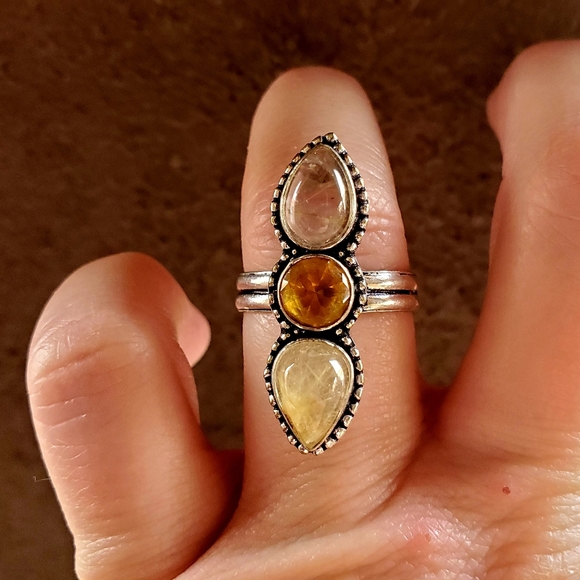 New Golden Rutile and Citrine 925 Silver Ring. - Picture 8 of 9